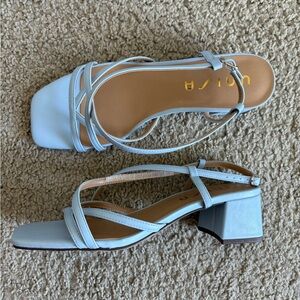 Unisa Blue Strappy Sandals with Low Block Heel